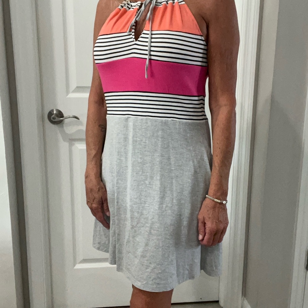 THML Pink and Black Striped summer stretch dress